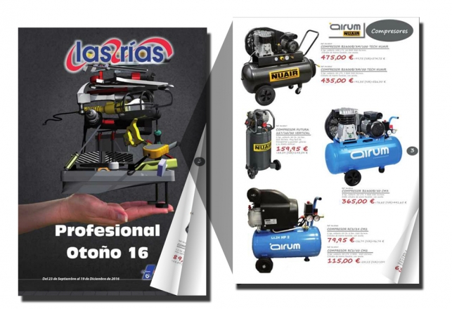 Nuevo Folleto Las Rias Profesiona 2016 con compresores Nuair y Airum 63