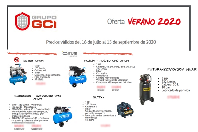 Folleto GCI Verano 2020 con compresores Airum y Nuair 211
