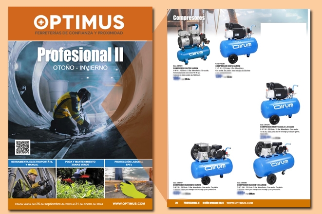 Nuevo folleto Optimus YMAS OTOÑO INVIERNO 2023 CON COMPRESORES DE AIRE AIRUM. 281