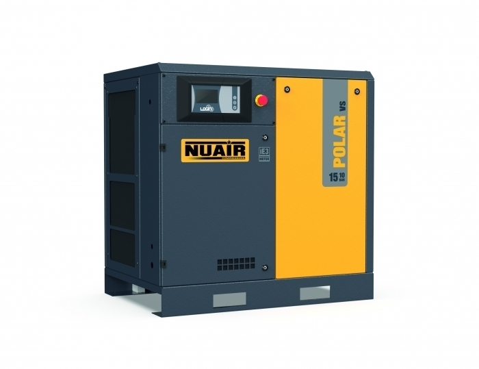 Compresor de tornillo gama POLAR lubricado. Compacto y con transmisión directa, puede alcanzar presiones de trabajo de 7.5, 10 y 13 bar.