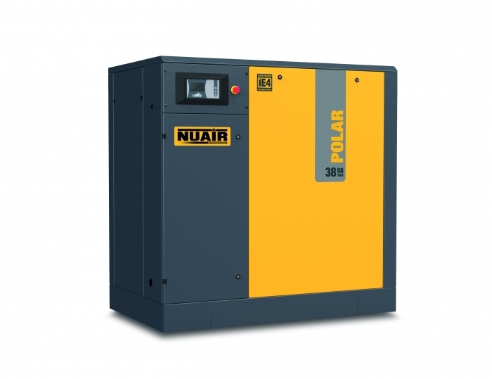 Compresor de tornillo gama POLAR lubricado. Compacto y con transmisión directa, puede alcanzar presiones de trabajo de 7.5, 10 y 13 bar.